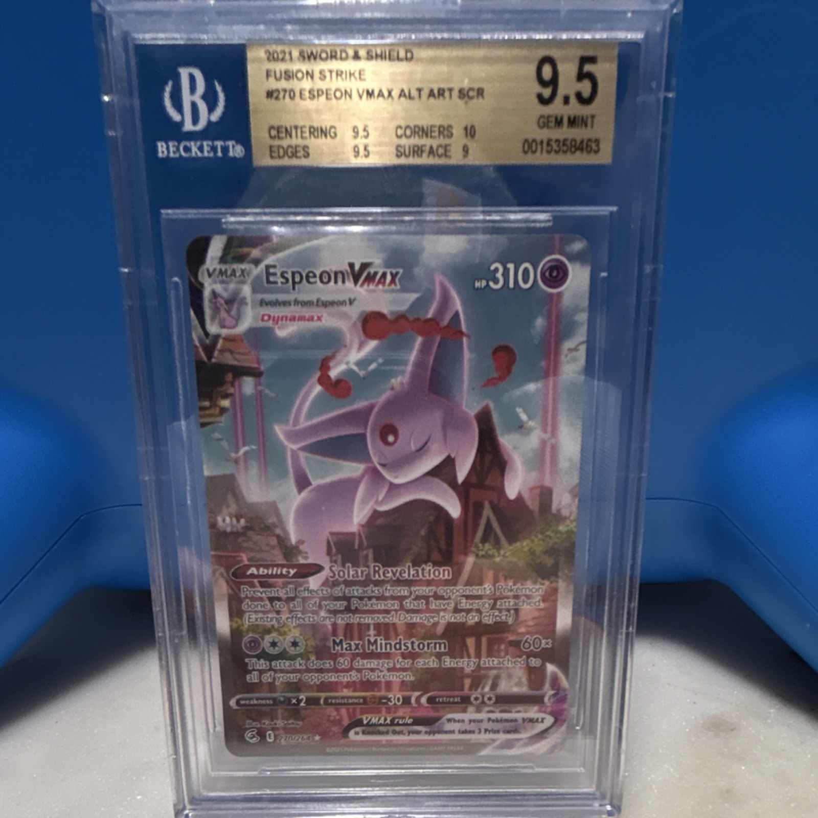 Pokémon Espeon VMAX Secret Rare Alt Art 270/264 Fusion Strike Holo Beckett 9.5
