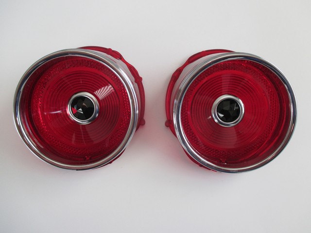 65 Chev Impala Tail Light Lenses With Chrome Trim & Blue Dots 1965