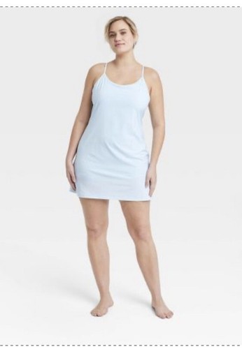 Women’s L Flex Strappy Exercise Dress Blue Racer Back Lined Boy Short Stretch - Picture 3 of 12