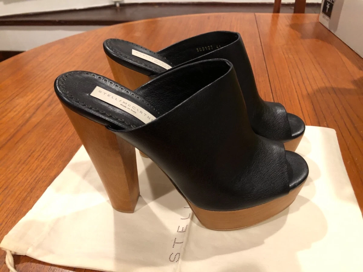 New Stella McCartney Scott Black Sandal Vegan Leather Clog Mules