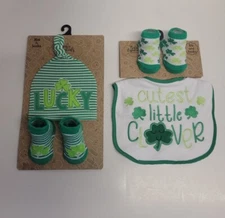 Baby Essentials 0-6 Months Saint Patrick's Day - Hat, Socks, And Bibs Set