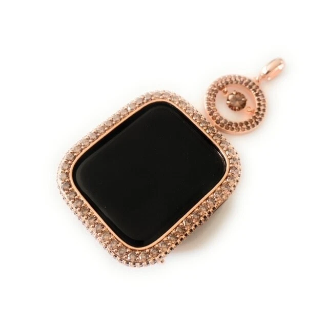 Apple Watch Pendant Charm Necklace Chain Brown Rose Gold Bezel Case 40 44 mm