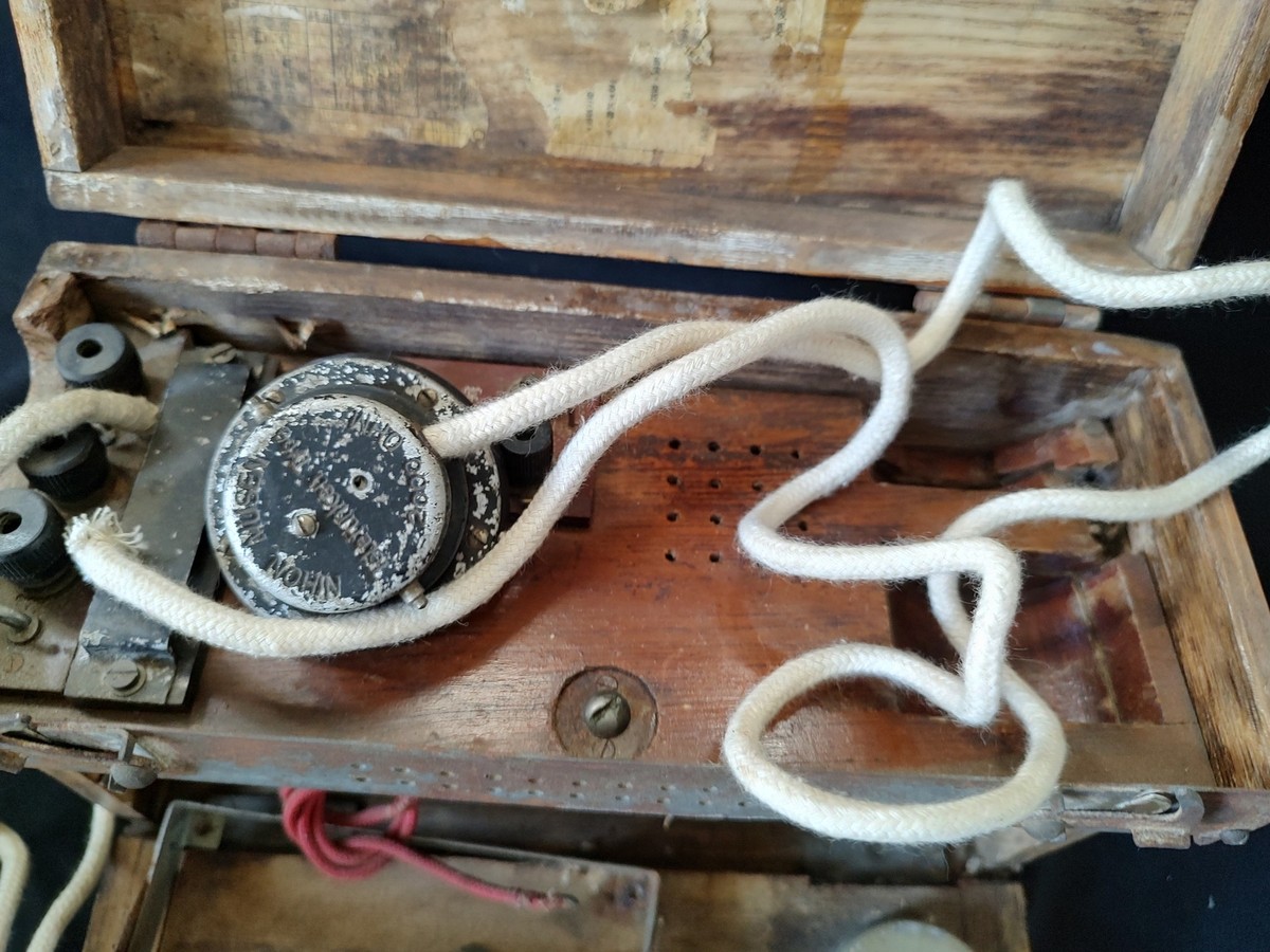 Vintage WW2 Japanese Army Navy Field Telephone with the wooden box