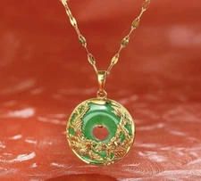 HAPPY DRAGON & PHOENIX JADE GOLD NECKLACE