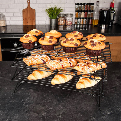 3x Stackable Cooling Tray Rack Metal Wire Cake Bread Biscuit