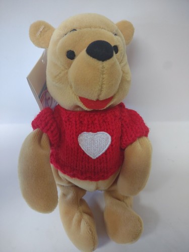 Disney Store Bean Bag Winnie The Pooh With Red Heart Sweater Plush New - Picture 4 of 4