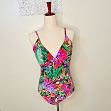 Jantzen Women Size 10  One Piece Swimsuit V neck Front Ruching Side Lace Detail