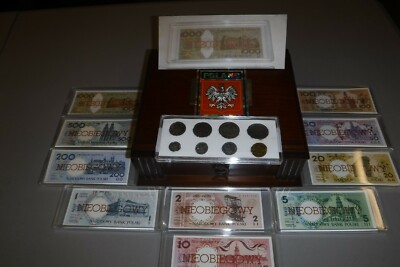 12-pc Poland Nieobiegowy Banknote and Coin Set/ Case. Includes 2008-1000 Zlotych