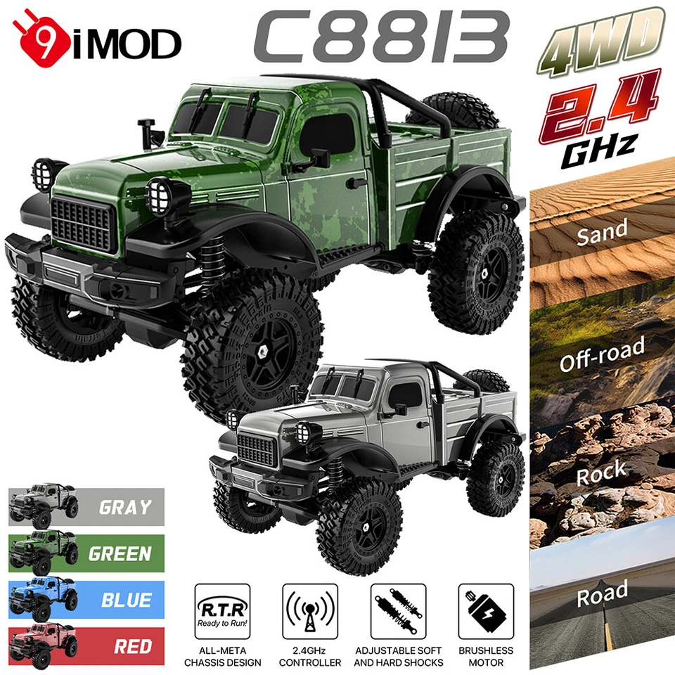 9IMOD RC Truck C8813 1:18 4WD Scale Crawler Pickup Off Road RTR RC Car Kids Gift - Image 3 of 4