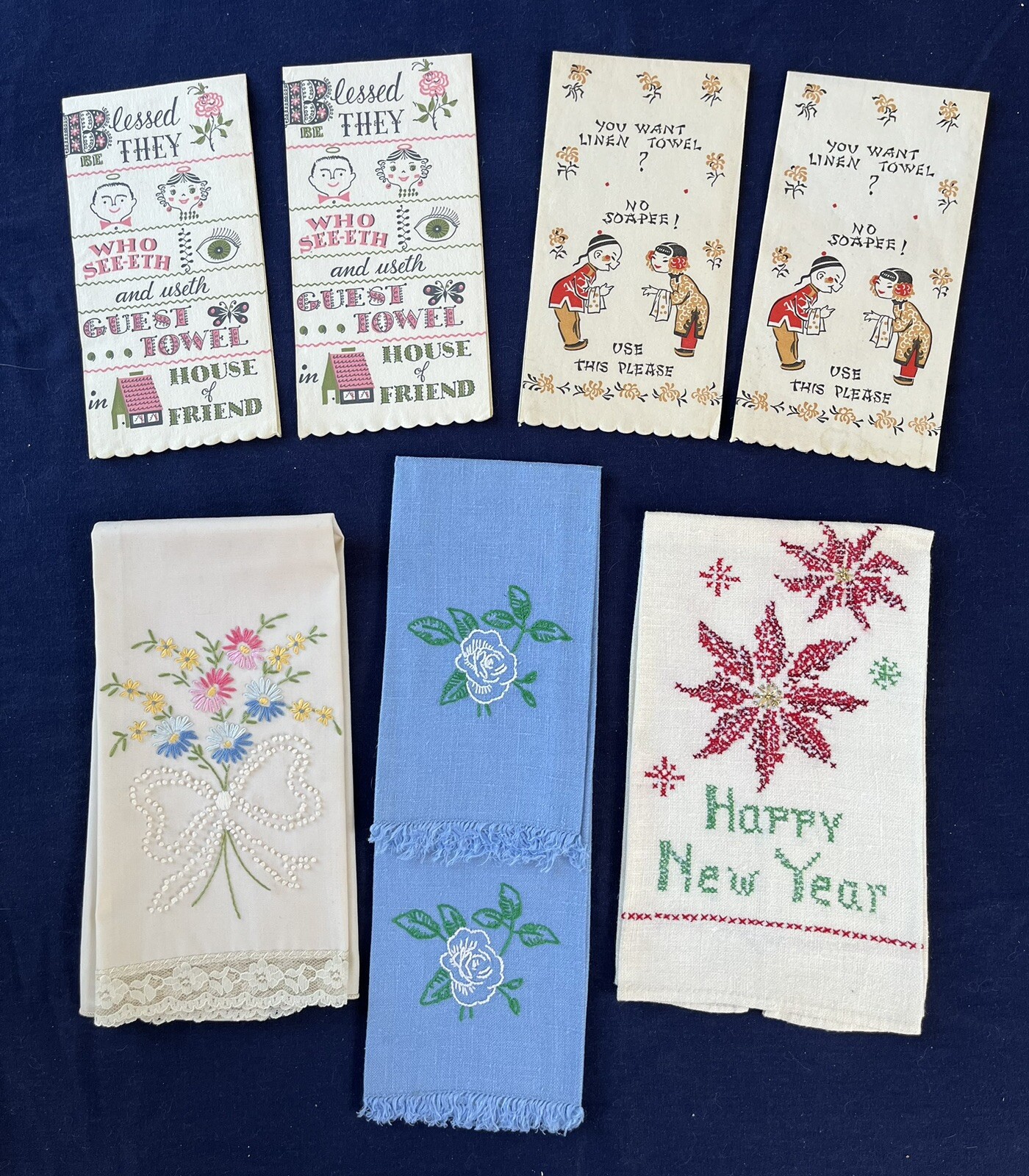 Lot of 4 Vintage Embroidered Linen Hand Towels + 4 Paper Fingertip Towels eBay