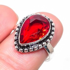 Red Garnet Gemstone Handmade 925 Sterling Silver Jewelry Ring Size 7 US 