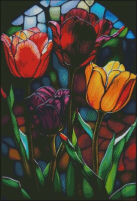 Tulips Stained Glass - Counted Cross Stitch Kits Needlework Embroidery DIY