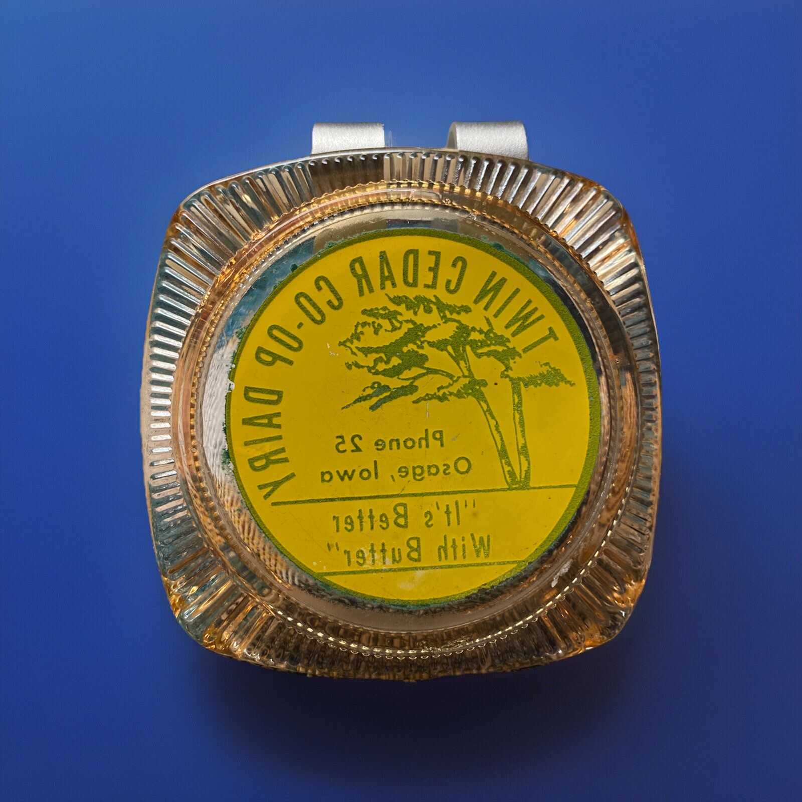 Vintage Advertising Ashtray “Twin Cedar Coop Dairy Osage, Iowa” Glass