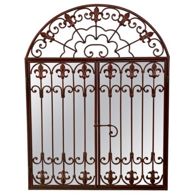 French Louis XVI Style Wrought Iron Two-Door Arched Mantel or Wall Mirror
