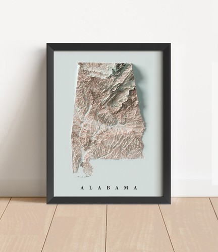 Alabama Map, Alabama 2D Relief Map, Alabama Vintage Map - 2D Flat Print - Picture 4 of 8