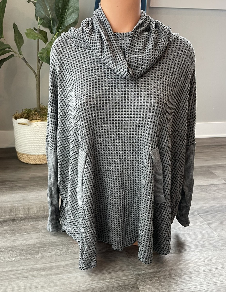 n/p Gray Waffle Knit Sweater M Pullover Cowl Neck Soft
