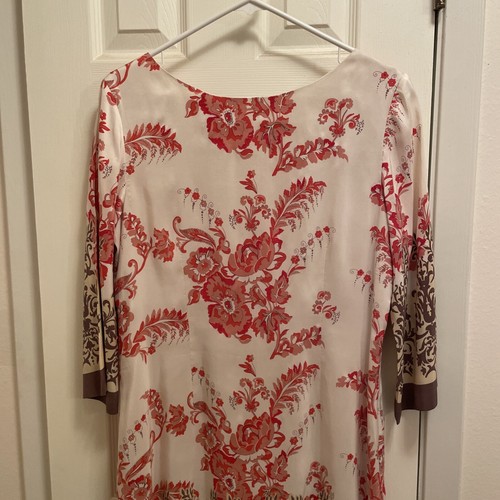 Neiman Marcus 100% Silk Charmeuse Ivory/Multi Floral Print A Line Dress Size 12 - Picture 2 of 16