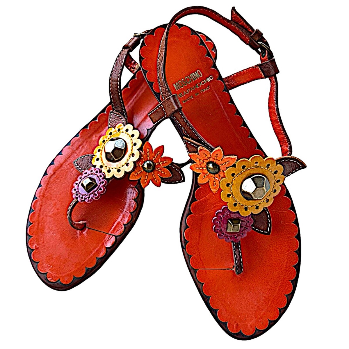 MOSCHINO Vero Cuoio Cheap & Chic Orange Leather Flower Sandals