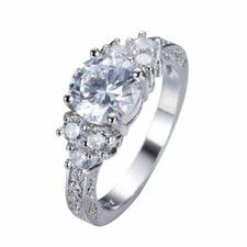 Elegant 925 Sterling Silver White Topaz Fashion Wedding Engagement Ring Size 9