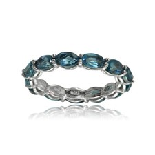 Sterling Silver London Blue Topaz 5x3mm Oval-cut Eternity Band Ring, Size 6