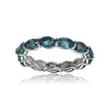 Sterling Silver London Blue Topaz 5x3mm Oval-cut Eternity Band Ring, Size 6