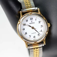 Festina Collection Gold & Silver Ladies Watch 8601-2 Stretch Band New Battery 
