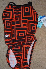 NWT Youth Girls SPEEDO Orange Black Giants colors Racing Swimsuit 4 20 62