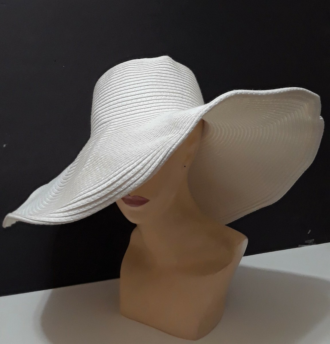 OFF White Floppy Paper Straw Hat Summer Sun Beach Wide Brim Vacation