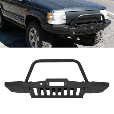 Powder-Coated Black Front Bumper Winch Bullbar For Jeep Grand Cherokee ZJ 93-98