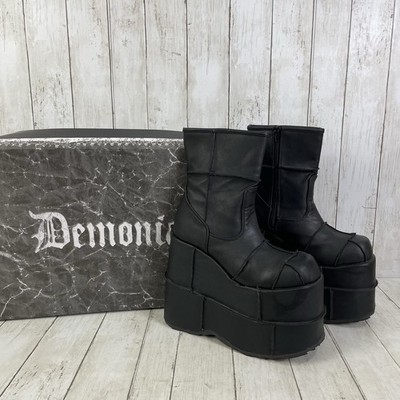 Demonia Stack 201 Platform Ankle Boots 7'' Black Vegan Leather Side Zip Mens 9