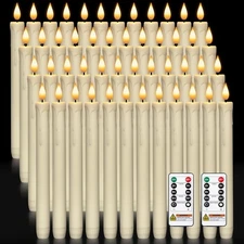 Homemory 48 Pcs Plastic Flameless Taper Candles with Remote Timer Dimmer, Tap...