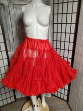 XS-S Vtg Ruffled Petticoat Crinoline Square Dance Rockabilly Amazingly Full Red