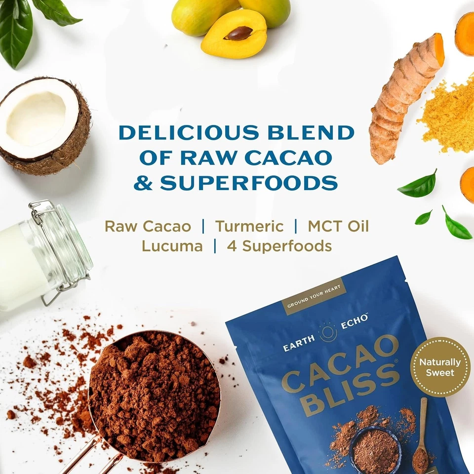 Superalimento orgánico Earth Echo Cacao Bliss en polvo con aceite MCT y cúrcuma para... Foto 4 de 4