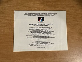 Mermaids Of Atlantis - Nintendo NES - Instruction Manual Booklet Only