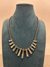 Collar Length Ablone Shell Fringe Bead Statement Necklace