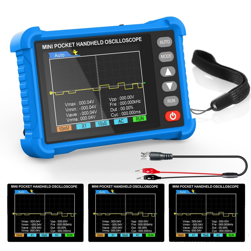 Portable Oscilloscope Kit - 250kHz, Handheld w/ Probe, Lithium Battery, AUTO Set