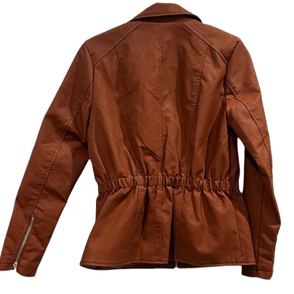 Baccini Womens Moto Jacket Faux Leather Zip Pockets Lined SIZE Small - Image 2 of 4