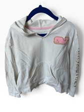 Vineyard Vines Girls' Chenille Patch Hoodie Sz 4T White with Pink Whale