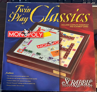 Hasbro Twin Play Classics Monopoly / Scrabble Game Wooden Box - 1/2 New Open Box