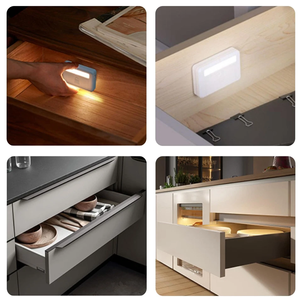 Paquete de 4 luces debajo del gabinete, sensor activado por puerta LED luces interiores del gabinete M... Foto 2 de 4