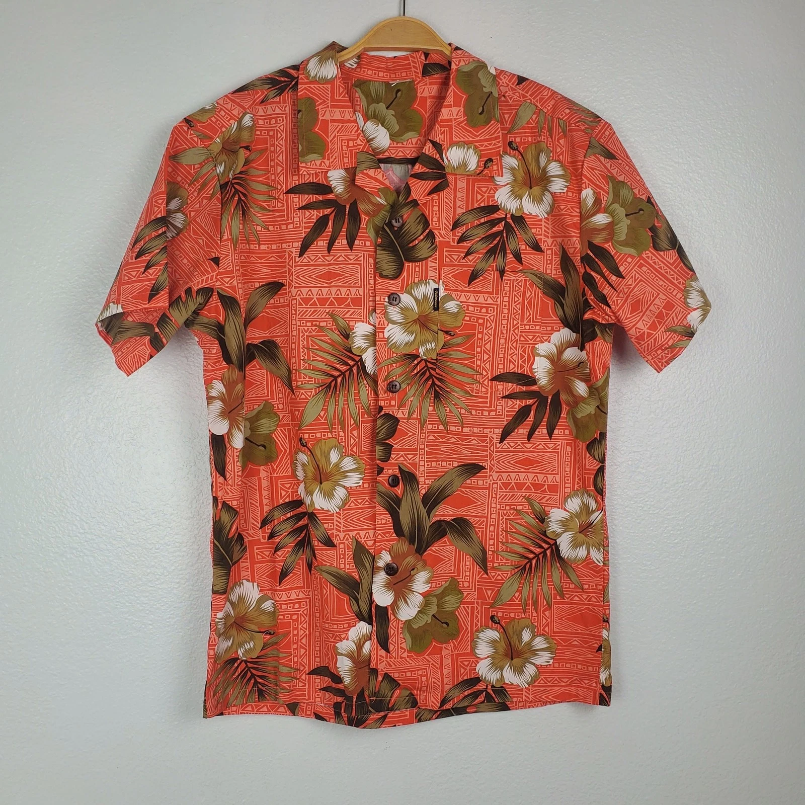 Hawaiian Orange Floral Short Sleeve Shirt - Size M