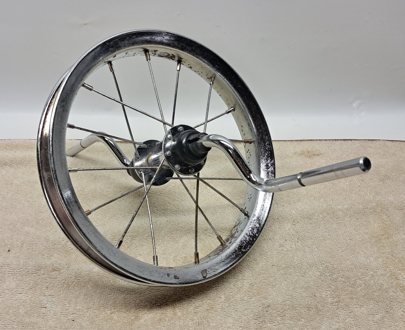 Schwinn Roadster Tricycle Chrome Front Wheel, rust pitting, 