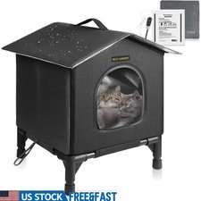 Heated Outdoor Cat Shelter Insulated Waterproof Cozy Elevated House Feral Cats