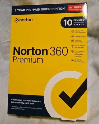 Norton 360 Premium 1 Year 10 Devices w/ 75GB Cloud Storage 