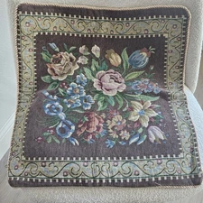 Decorative Pillow Cover French Floral Tapestry " 18x18” Green Blue Stitching