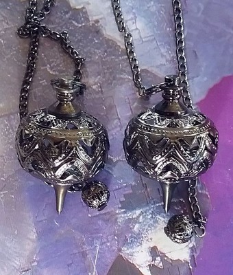 BLACK DOWSING PENDULUM, LARGE UNUSUAL FILIGREE BLACK TITANIUM DOWSING PENDULUM