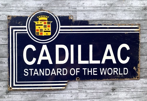 VINTAGE 15x9" CADILLAC SERVICE PORCELAIN SALES DEALERSHIP GAS STATION OIL SIGN