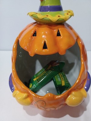 Pumpkin Ceramic Jack O Latern W/witch Halloween. New,Lg., DecorCandyHolder KOHLS