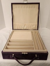 JEWELRY BOX PURPLE soft sided lots of storage PRE-OWN 10.2 X 10.2 X 3.2 SEE PICS