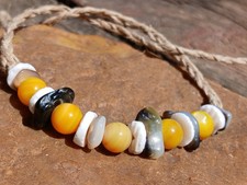 Bracelet Anklet Hemp Unisex Made In Usa River Shell Yellow, Dyed, Natural